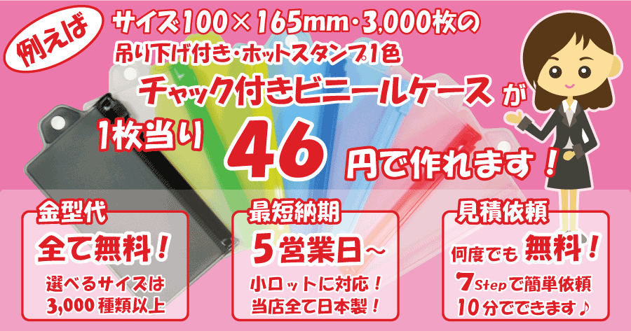 吊り下げチャック付きクリアケース・フック付き塩ビケースのチャックパックT